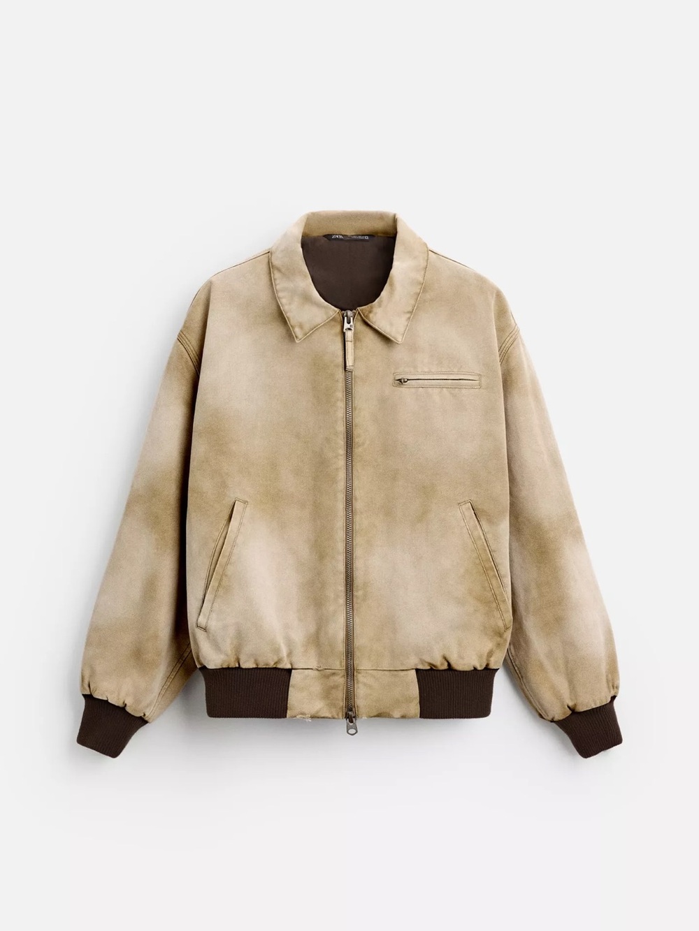 Zara Men's Beige Bomber Jacket with Zip Front